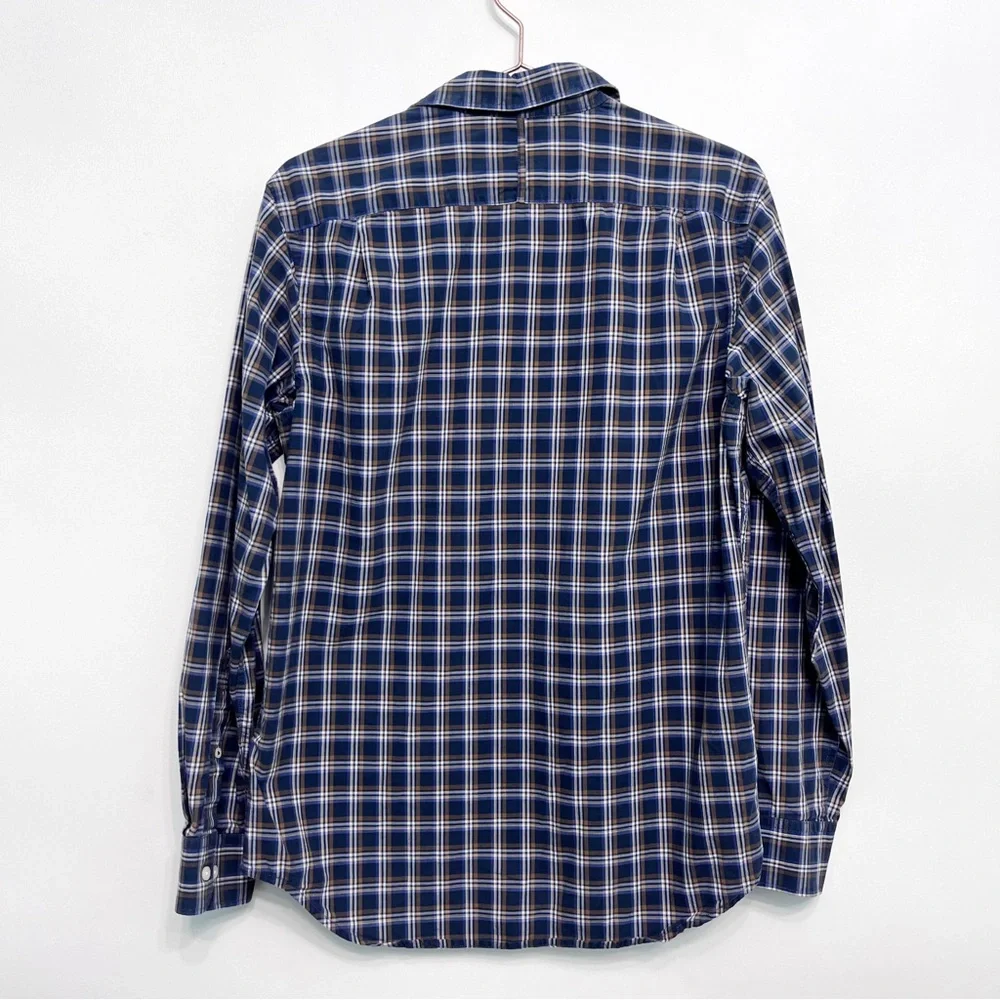 banana republic | soft wash button down shirt navy brown plaid m